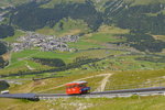 Wagen 2 der Standseilbahn Muottas Muragl bei Pontresina kurz vor Erreichen der Bergstation.