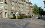 Bern SVB Tram 3 (SWS/BBC/MFO Be 4/4 103 + FFA B 323) Effingerstrasse / Hirschengraben am 30. Juli 1983. - Scan eines Farbnegativs. Film: Kodak Safety Film 5035. Kamera: Minolta XG-1.