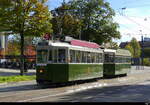 Bern Mobil - Tram Be 4/4 107 mit Beiwagen B 337 unterwegs als Shuttle von der Haltestelle Bern Wankdorf bis zum Depot Bolligenstrasse und wieder zurück zur Haltestelle Bern Wankdorf am 28.10.2023