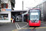 Tram Linie 6 nach Bern Fischermätteli wartet in Worb Dorf auf die Abfahrt. Worb, 13.01.2026
