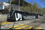 Bern Mobil - Tram Be 6/8  653 vor dem Wankdorf Fussball Stadion am 11.04.2026