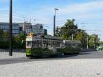 Bern - Tram Be 4/4 621 mit Beiwagen B 337 im Betriebsareal des neuen Depot im Pendledienst zischen der City Bern und dem neuen Tram Depot an der Bolligenstrasse aunlsslich eines Tages der ffen Tr