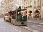 Bern - Dampftram G 3/3 12 mit Beiwagen C 31 in Zentrum von Bern im Pendledienst zischen der City Bern und dem neuen Tram Depot an der Bolligenstrasse aunlsslich eines Tages der ffen Tr am Sonntag