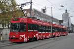 Be 4/8 mit der Betriebsnummer 737 und einer Werbung: 125 Jahre Visionen fr die Zukunft, auf der Linie 7 beim Bubenbergplatz. Die Aufnahme stammt vom 08.11.2013.