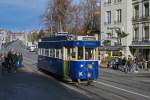 BERNMOBIL: Jeweils während der Adventszeit wird der Museumswagen Ce 4/4 45 (1935) in ein  MAERLITRAM  verwandelt. Am 19. Dezember 2014 wurde das Weihnachtstram anlässlich einer Sonderfahrt für Kinder auf dem Kornhausplatz im Bilde festgehalten.
Foto: Walter Ruetsch