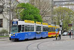 Doppeltraktion, mit dem Be 4/8 259, im BTB Look, zusammen mit dem Be 4/6 260, fahren zur Endstation der Linie 17 am Wiesenplatz.