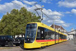Be 8/10 TINA 4220, auf der wegen der Grossbaustelle am Marktplatz umgeleiteten Linie 17, wartet am 06.08.2026 in der Schlaufe beim Depot Dreispitz.