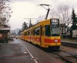 Aus dem Archiv: 1985 verkehrten zum ersten mal BLT Tramzge auf der Linie 14. Das schwarz/weisse Nummernschild (weisse Zahl auf schwarzem Grund)  wurde nur am ersten Tag verwendet.