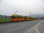 Wrend der Basler Fasnacht fhrt die Linie 10 nur bis zur Heuwaage. Hier fahren zwei Be 4/8 und ein B 4 Anhnger Richtung Heuwaage. Die Aufnahme stammt vom 16.03.2011.