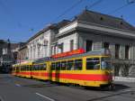 Doppeltraktion mit dem Be 4/8 257 und dem Dwag Be 4/6 133 (ex BVB 633) fhrt den Steinenberg hinunter zur Haltestelle Barfsserplatz.