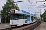 Be 4/8 245 mit der IWB Werbung zusammen mit dem Be 4/6 264 auf der Linie 10 fahren Richtung Münchenstein Dorf.