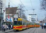 BLT: Tramzug der Linie 17 in Richtung Wiesenplatz mit Be 4/8 254 und Be 4/6 106 auf dem Claraplatz am 6.