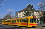 Be 4/8 215 zusammen mit dem Be 4/6 258 fahren während den Umleitungen anlässlich der Basler Fasnacht via Aeschenplatz Grosspeterstrasse nach Aesch. Die Aufnahme stammt vom 25.02.2015.