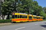 Be 4/8 210 zusammen mit dem Be 4/6 230 auf der Linie 11 fahren zur Haltestelle am Bahnhof SBB. Die Aufnahme stammt vom 03.08.2015.