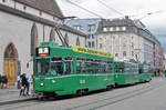 Baustelle Steinenberg. Die Doppeltraktion, mit dem Be 4/4 489, dem B4S 1492 und dem Be 4/4 498, auf der Linie 9, bedient die Haltestelle Claraplatz. Die Aufnahme stammt vom 17.09.2017.