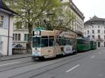 BVB - Tram Be 4/4 502 mit Werbung und 2 Tramanhänger unterwegs in Basel am 02.05.2013