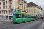 Doppeltraktion, mit dem Be 4/4 478, dem B4S 1493 und dem Be 4/4 498, auf der Linie 6, überquert die Mittlere Rheinbrücke.