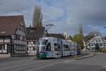 Be 6/8 Flexity 5011 mit der Werbung für Pferde Anlässe in Basel, auf der Linie 6, wartet am 13.04.2023 an der Endstation in Allschwil.