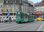BVB - Be 4/4 499 + Beiwagen B 1491 + Be 4/4 497 unterwegs auf der Linie 6 in der Stadt Basel am 17.07.2023