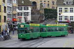 BVB - Tram be 4/4  501 + 495 unterwegs auf der Linie 16 in der Stadt Basel am 18.11.2023