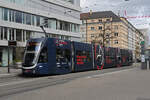 Be 6/8 Flexity 5009 mit der Werbung für einen Pferdeanlass in der St. Jakobs Halle, auf der Linie 6, bedient am 23.02.2026 die Haltestelle Gewerbeschule. Aufnahme Basel.