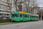 Be 4/4 502 zusammen mit den B4S 1495, auf der wegen der Basler Fasnacht umgeleiteten Linie 6, fährt am 23.02.2026 zur Haltestelle am Bahnhof SBB. Aufnahme Basel.