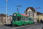 Be 4/4 500 zusammen mit dem B4S 1456, auf der Linie 15, überquert am 05.01.2026 die Mittlere Rheinbrücke. Aufnahme Basel.