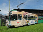 Be 4/4 502 mit der Werbung für Le Gruyère, auf der Linie 14, wendet am 10.05.2012 in der Schlaufe in Pratteln.