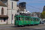Am 21.03.2026 war der Ce 2/2 190 zusammen mit dem C3 1303 bei den Basler Geschichtstage auf einem Rundkurs unterwegs. Hier verl�sst der Zug die Haltestelle Wettsteinplatz. Aufnahme Basel.