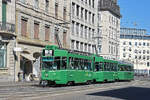 Doppeltraktion, mit den Be 4/4 485 und 487 zusammen mit dem B4S 1501, auf der Linie 2, f�hrt am 29.05.2026 zur Haltestelle Markthalle.