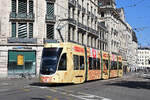 Be 4/6 Flexity 6001 mit der Werbung f�r Emmentaler K�se, auf der wegen einer Baustelle umgeleiteten Linie 3, f�hrt am 29.05.2026 zur Haltestelle Markthalle. Aufnahme Basel.
