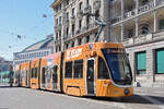 Be 4/6 Flexity 6004 mit der Werbung f�r Caff� Latte, auf der Linie 2, f�hrt am 04.07.2026 zur Haltestelle am Bahnhof SBB. Aufnahme Basel.