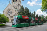 Be 4/6 Flexity 6015, auf der wegen einer Baustelle umgeleiteten Linie 3, f�hrt am 01.06.2026 zur Haltestelle ZOO Bachletten. Aufnahme Basel.