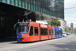 Be 6/8 Combino 306 FC Basel, auf der wegen der Grossbaustelle am Marktplatz verk�rzten Linie 6, f�hrt am 06.07.2026 zur Haltestelle Messeplatz und dann Richtung Endstation an der Schiffl�nde. Aufnahme Basel.