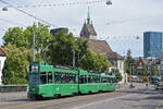 Doppeltraktion, mit den Be 4/4 477 und 481 zusammen mit dem B4S 1491, auf der Linie 2, �berquert am 13.07.2026 die Wettsteinbr�cke Richtung Haltestelle Kunstmuseum. Aufnahme Basel.