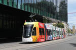 Be 6/8 Flexity 5003 mit der Werbung f�r den Wohnpark Binzen, auf der Linie 21, f�hrt am 06.07.2026 zur Haltestelle Messeplatz.