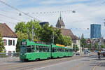 Doppeltraktion, mit den Be 4/4 484 und 478 zusammen mit dem B4S 1493, auf der Linie 2, �berquert am 13.07.2026 die Wettsteinbr�cke Richtung Haltestelle Kunstmuseum. Aufnahme Basel.