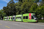 Be 6/8 Flexity 5001 mit der U-Abo Werbung, auf der wegen einer Grossbaustelle am Marktplatz umgeleiteten Linie 14, f�hrt am 06.07.2026 zur Haltestelle am Bahnhof SBB. Aufnahme Basel.