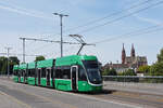 Be 4/6 Flexity 6014, auf der wegen der Grossbaustelle am Marktplatz umgeleiteten Linie 8, �berquert am 13.07.2026 die Wettsteinbr�cke Richtung Haltestelle Wettsteinplatz. Aufnahme Basel. 