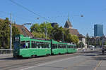 Doppeltraktion, mit den Be 4/4 477 und 481 zusammen mit dem B4S 1491, auf der Linie 2, �berquert am 28.07.2026 die Wettsteinbr�cke Richtung Haltestelle Kunstmuseum. Aufnahme Basel.