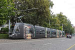 Be 6/8 Flexity 5010 mit der Elektrolux Werbung, auf der wegen der Grossbaustelle am Marktplatz umgeleiteten Linie 14, f�hrt am 10.08.2026 zur Haltestelle am Bahnhof SBB. Aufnahme Basel.