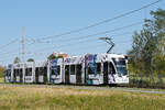 Be 6/8 Flexity 5011 mit der Werbung f�r einen Pferdeanlass, auf der Linie 14, f�hrt am 12.08.2026 zur Haltestelle Lachmatt.