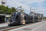 Be 6/8 Flexity 5010 mit der Elektrolux Werbung, auf der Linie 14, f�hrt am 10.08.2026 bei der Abfahrtsstation in Pratteln ein.