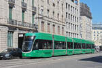 Be 6/8 Flexity 5005, auf der wegen einer Baustelle umgeleiteten Linie 3, f�hrt am 02.07.2026 zur Haltestelle Markthalle. Aufnahme Basel.