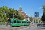Doppeltraktion, mit den Be 4/4 485 und 487 zusammen mit dem B4S 1488, auf der Linie 2, �berquert am 19.08.2026 die Wettsteinbr�cke Richtung Haltestelle Kunstmuseum.