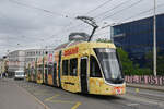 Be 4/6 Flexity 6001 mit der Werbung f�r Emmentaler K�se, auf der Linie 16, bedient am 17.08.2026 die Haltestelle Markthalle. Aufnahme Basel.