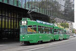 Doppeltraktion, mit den Be 4/4 491 und 489 zusammen mit dem B4S 1456, auf der Linie 2, f�hrt am 24.08.2026 zur Haltestelle Messeplatz. Aufnahme Basel.