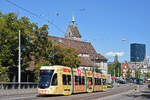 Be 4/6 Flexity 6001 mit der Werbung f�r Emmentaler K�se, auf der Linie 2, �berquert am 19.08.2026 die Wettsteinbr�cke Richtung Haltestelle Kunstmuseum. Aufnahme Basel.