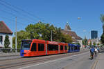 Be 6/8 Combino 306 FC Basel, auf der Linie 2, �berquert am 19.08.2026 die Wettsteinbr�cke Richtung Haltestelle Kunstmuseum. Aufnahme Basel.