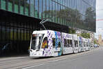 Be 6/8 Flexity 5011 mit der Werbung f�r einen Pferdeanlass, auf der Linie 21, f�hrt am 24.08.2026 zur Haltestelle Messeplatz. Aufnahme Basel.
